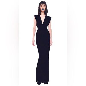 NWT NORMA KAMALI BLACK DEEP VNECK RECTANGLE GOWN ‎ LONG DRESS FISHTAIL Size XL